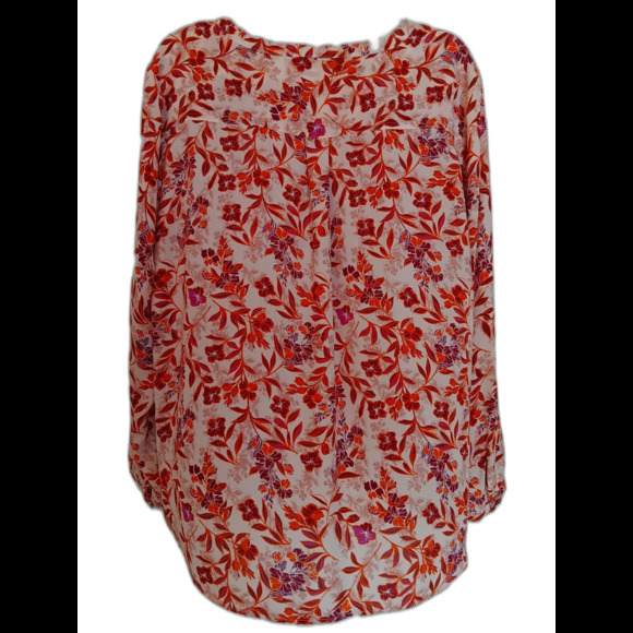 Adrianna Papell Women's Ivory Purple Rust Floral Long Sleeve V-Neck Tunic Top XL - Picture 3 of 5